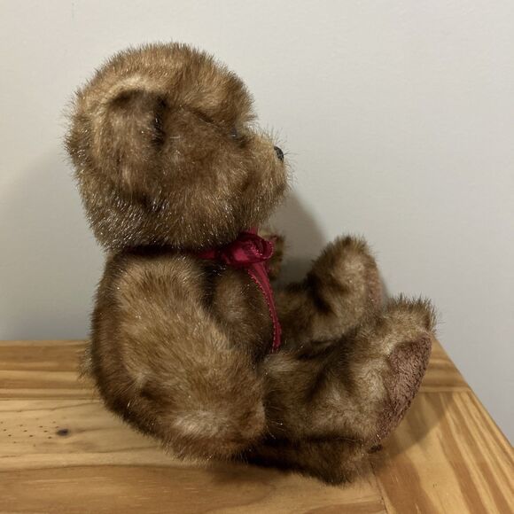 Aurora Brown Teddy Bear Red Ribbon Plush Frosted Stuffed Animal 13" - Picture 4 of 10